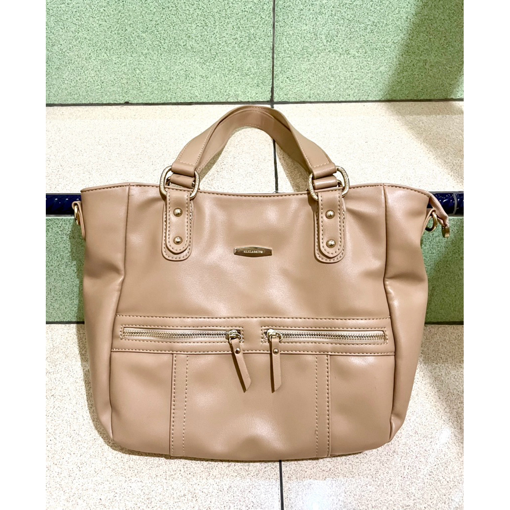 Tas Elizabeth Wanita Cream Khaki Preloved, Totebag Serbaguna, Tas Tempur, Tas Kerja, Tas Kuliah, Dia