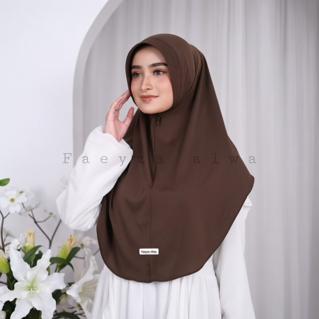 Faeyza Alwa - Hijab Bergo Zipper Instan Jersey Premium Jilbab Muslim Bergo Khimar Resleting Simple
