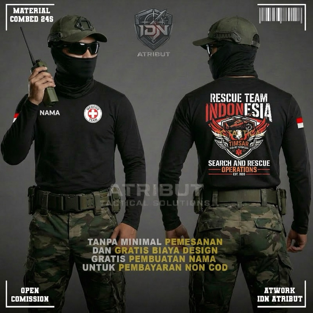 T-shirt Rescue Team V2 Baju kaos panjang Pendek tim sar/basarnas/bnpb/bpbd/protektor/pemburu/army/ta