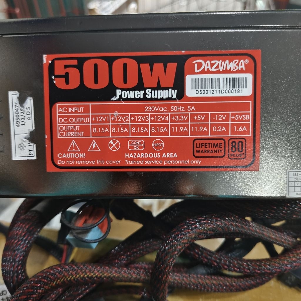 Power supply pc, PSU DAZUMBA 500 watt 80+, 80 plus