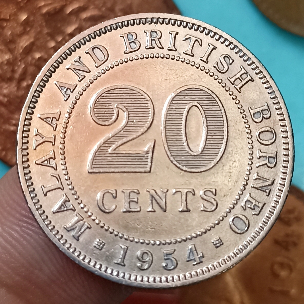 Koin Kuno Malaya and British Borneo (British Malaysia) 20 Cents - Elizabeth II Tahun 1954