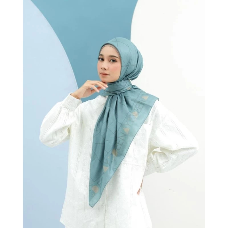 Deenay Asha Series Scarf Original Warna Blue Kerudung Segi Empat Motif