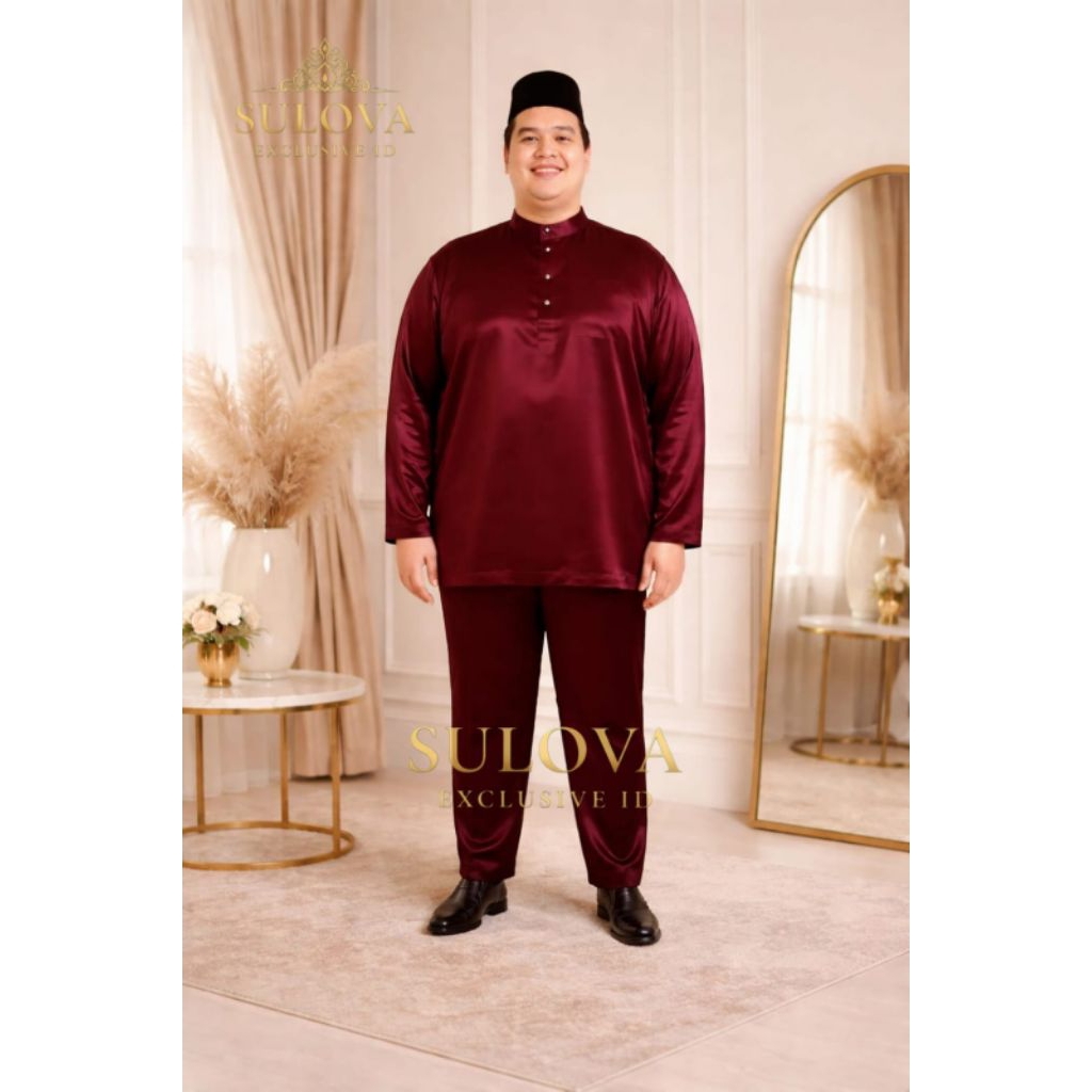 JUMBO Baju Pria Melayu Teluk Belanga Ukuran Jumbo Cekak Musang Setelan Pakaian Muslim Koko Satin