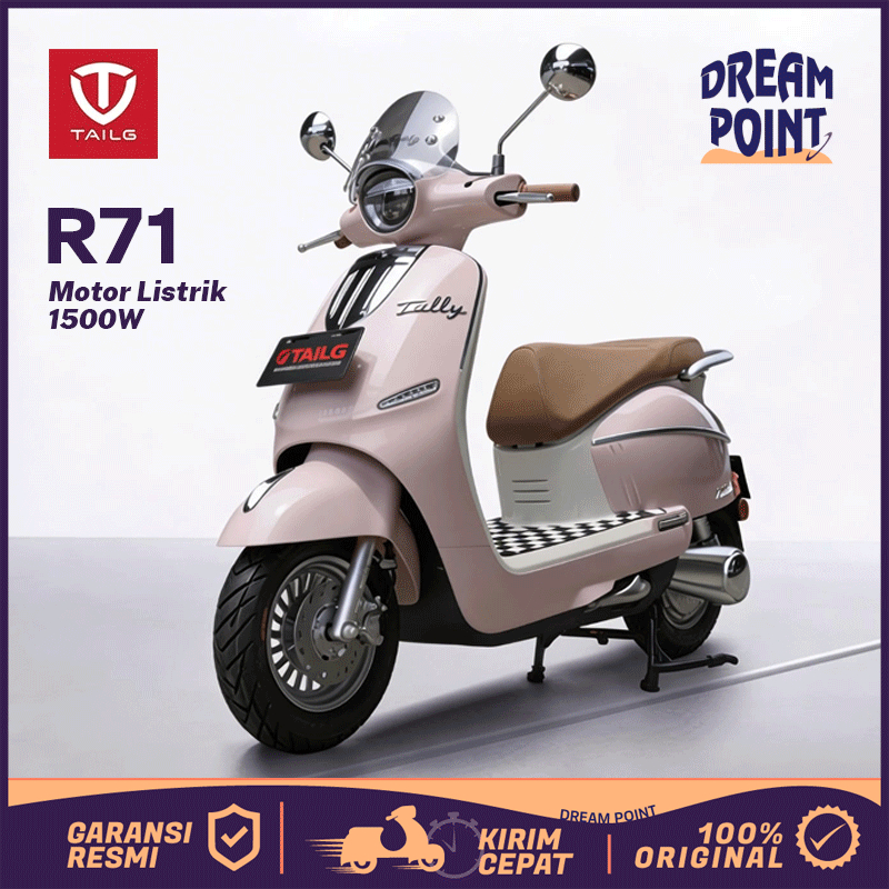 Motor Listrik TAILG R71 Model Vespa Retro Klasik Lucu Pink 1500watt Rem Cakram Dewasa Non Subsidi