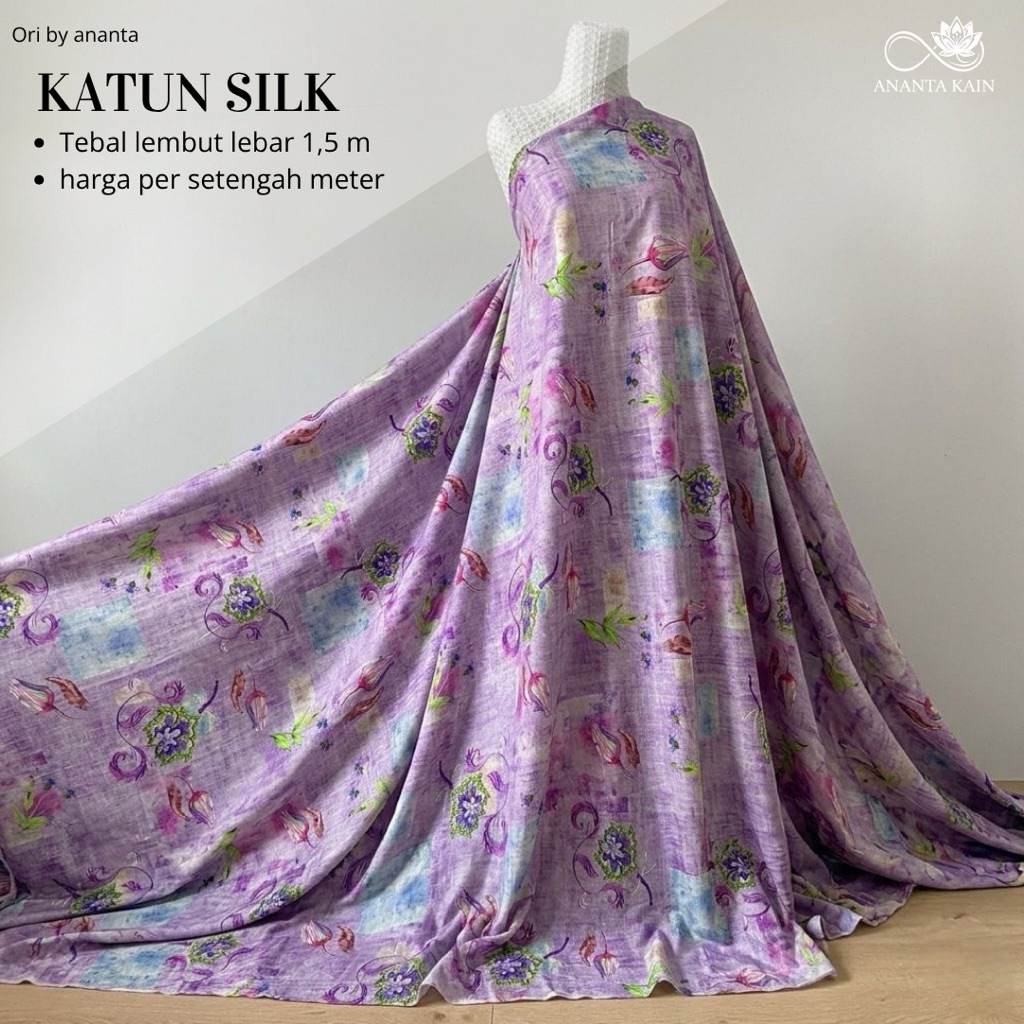 kain katun silk motif bunga etnik