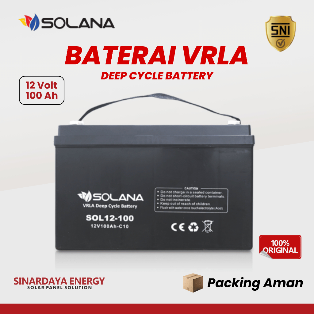 Solana Baterai VRLA 12V 100Ah - Aki Kering Deep Cycle untuk UPS, Solar Cell, & Lampu Emergency SOL12
