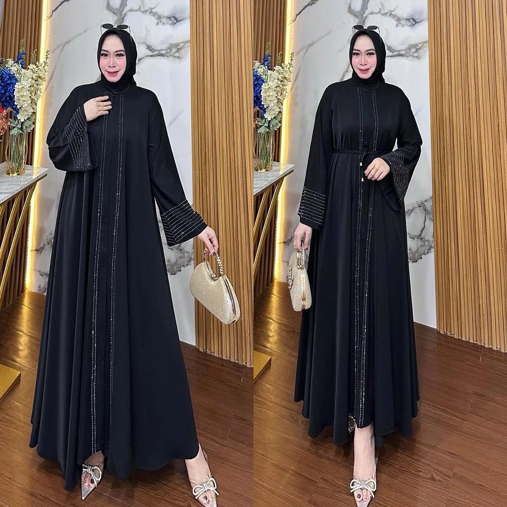 FARA DRESS BY ZR - Gamis Muslim Wanita Polos Warna Hitam, Busui & Wudhu Friendly