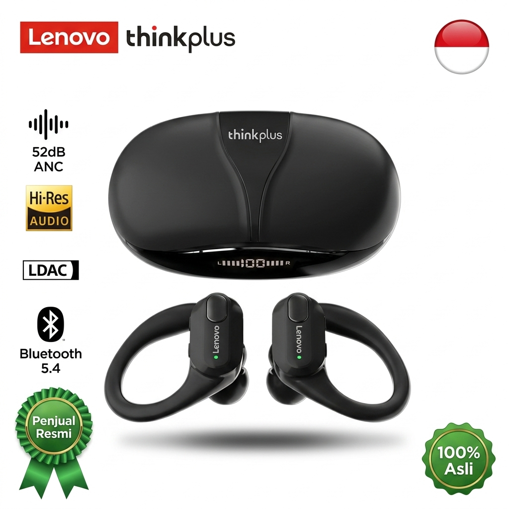 Headset Bluetooth Lenovo ThinkPlus XT80 Panggilan Suara Jernih, Cocok untuk WFH & Bisnis, Garansi 1 