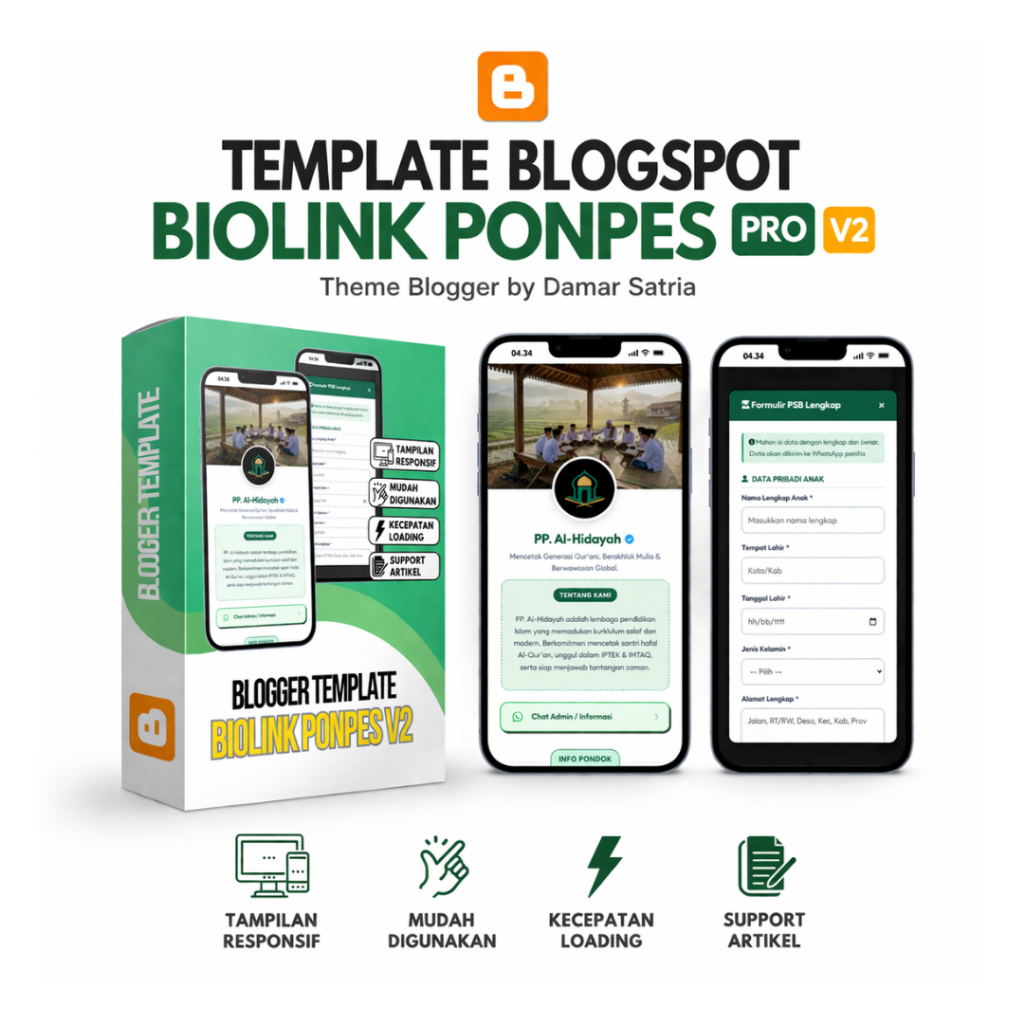Template Blogspot Biolink Ponpes Pro V2 Mudah Digunakan Lengkap Dengan Panduan & Update