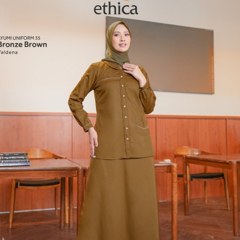 SET ROK DAN ATASAN BAJU KEKI BY ETHICA, AYUMI UNIFORM 35 BRONZE BROWN (ETHICA MATARAM)