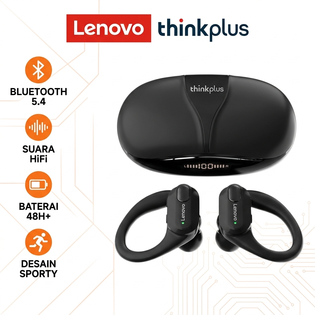 Headset Bluetooth Lenovo ThinkPlus XT80 Daya Tahan Panjang, Kelas Online Tanpa Interupsi, Garansi 1 