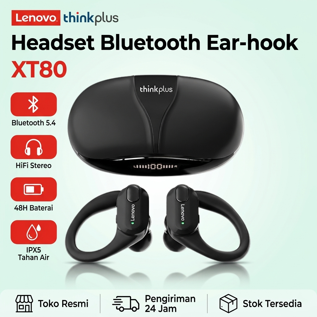 Lenovo ThinkPlus XT80 Earphone Bluetooth 5.4 Sistem Mic NC Ganda, Rapat Bisnis Lancar, Garansi 1 Tah