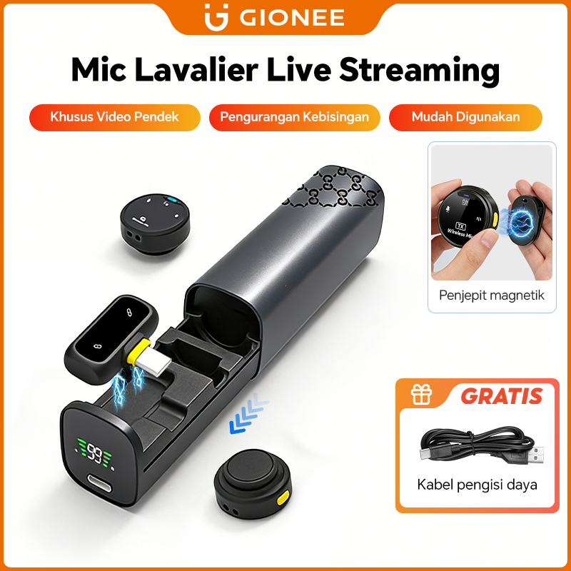 Gionee TWS Clip Mic Wireless 2-in-1 Creator Live Seharian Mikrofon Clip Nirkabel Profesional 360° HD