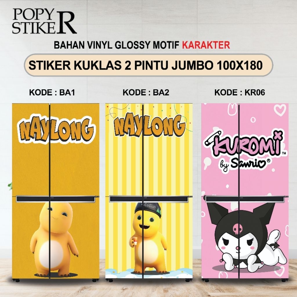 STIKER KULKAS 2 PINTU JUMBO MOTIF KARAKTER / STIKER KULKAS KARAKTER