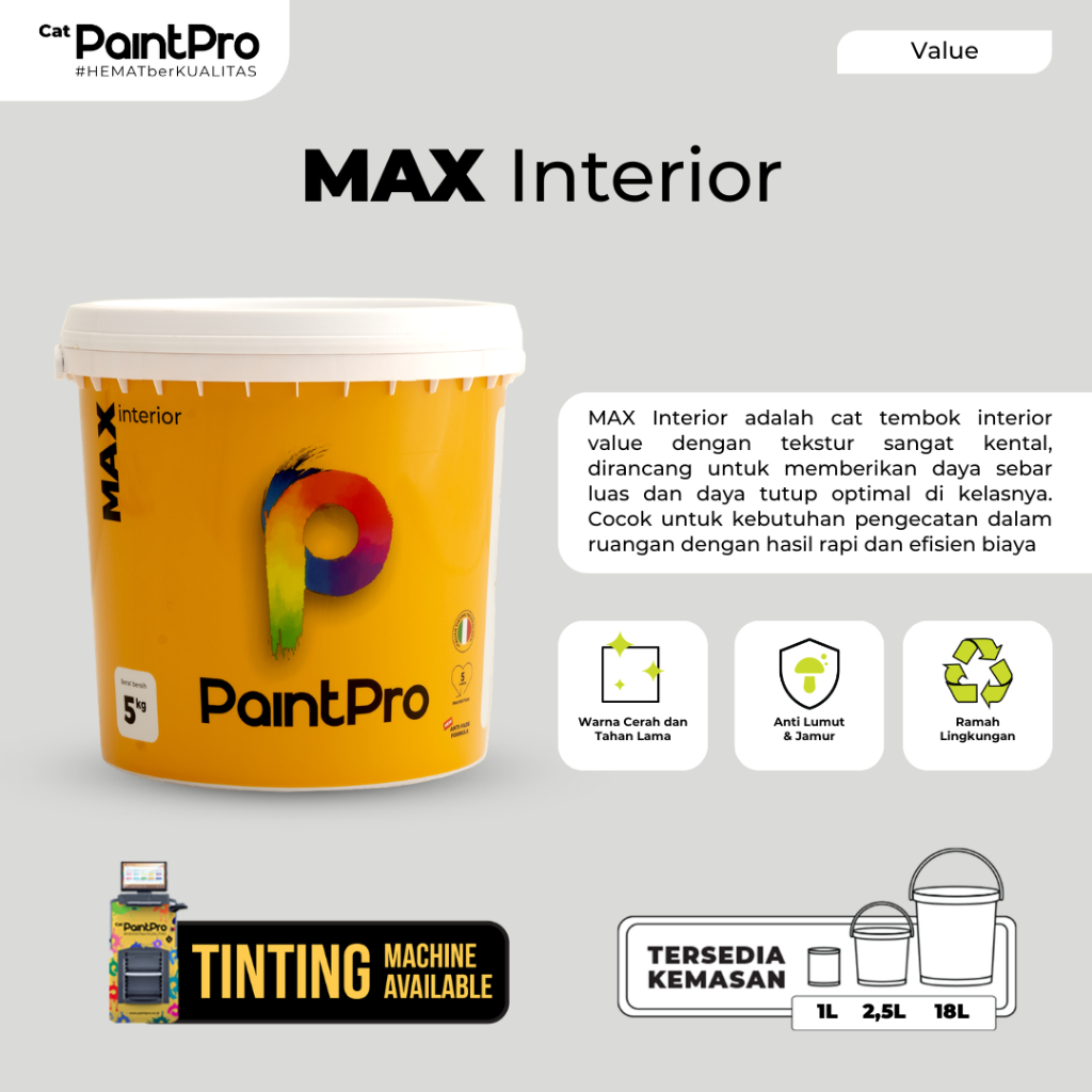[NEW] MAX Interior PaintPro 5kg & 20kg  – Cat Tembok Dalam Rumah Anti Jamur & Tahan Lama