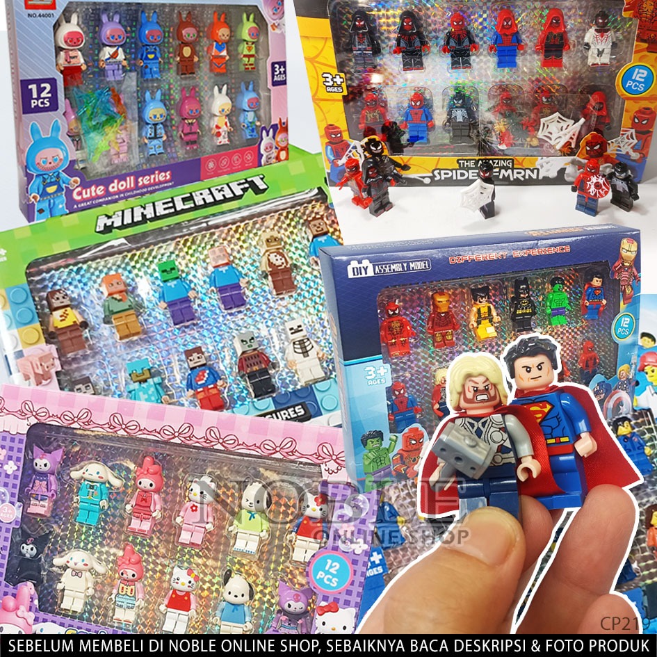 12 pcs Brick Toys Tema City Super Hero Mini Cartoon Cat Spider Labubu Red Ninja Figure Collections K