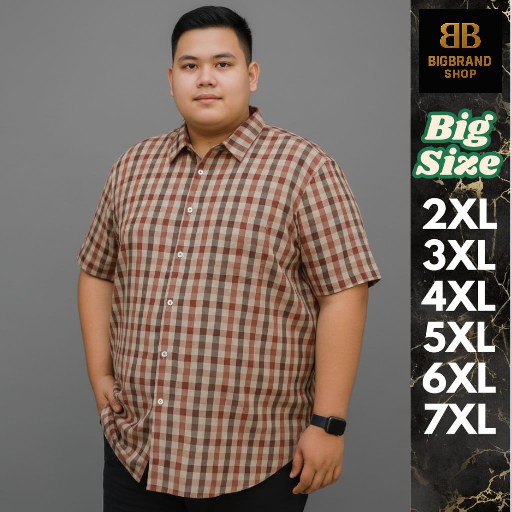 BIGBRAND Kemeja Pria Jumbo Lengan Pendek Hem Salur Stripe Motif Garis Garis Big Size