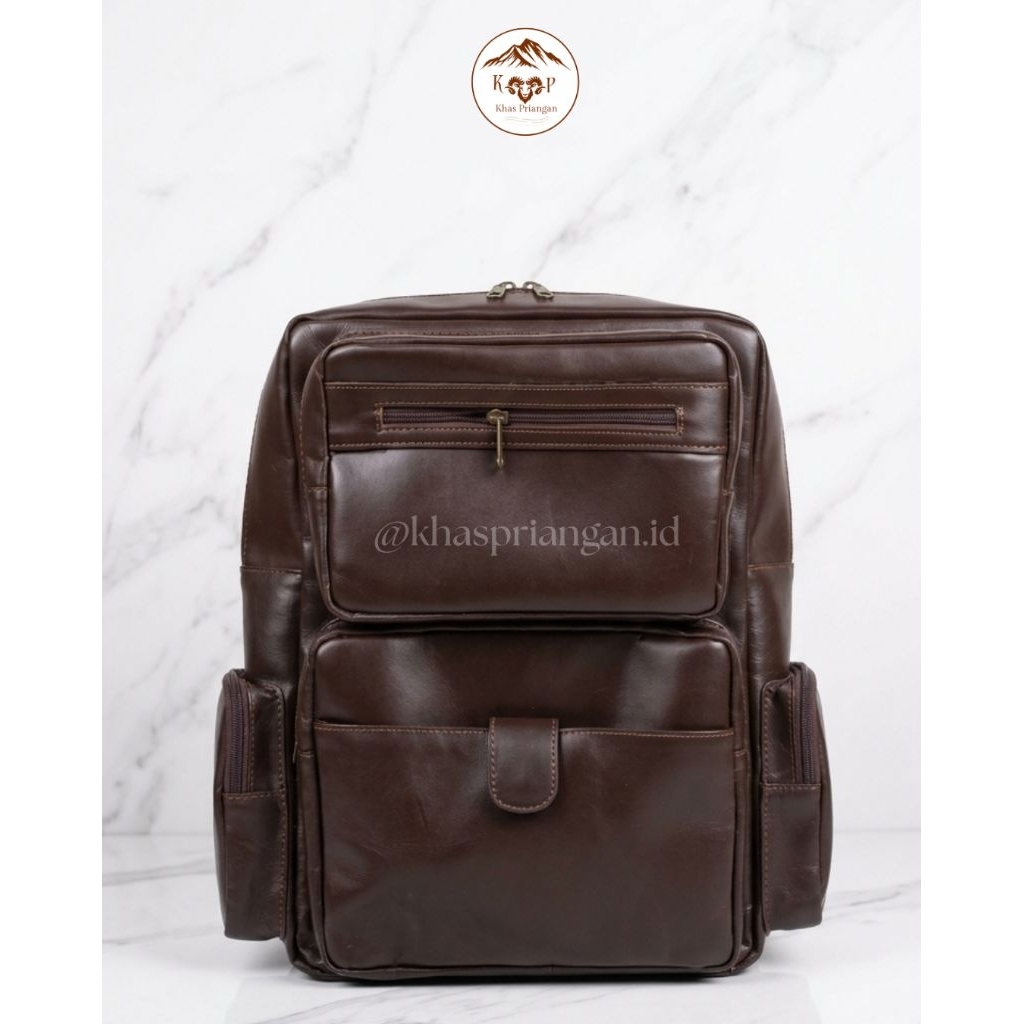 Tas Ransel Kulit Sapi Premium Tas Punggung Klasik Pria/Wanita Sukaregang Garut