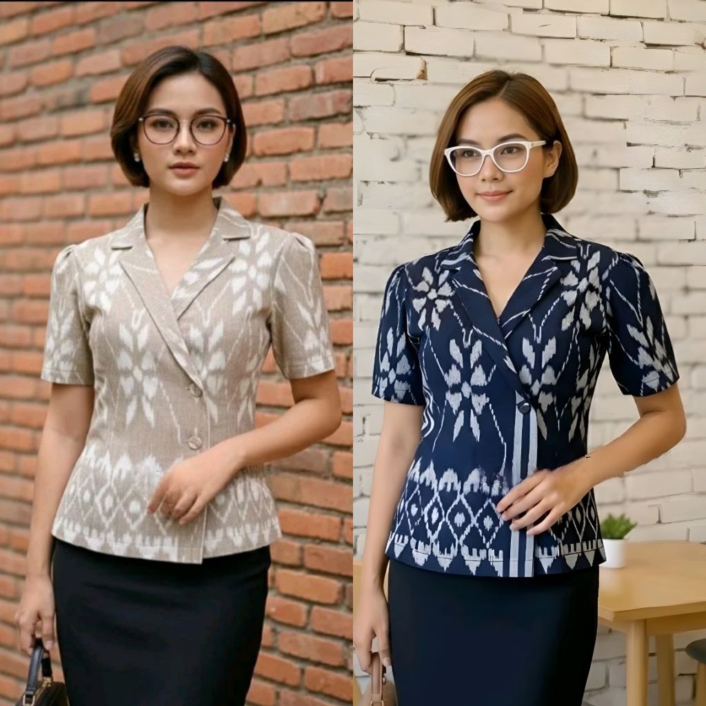 Blouse Tenun Troso, Baju Atasan Blouse Tenun Troso, Baju Blus Kerja Kantor Formal Tenun 209