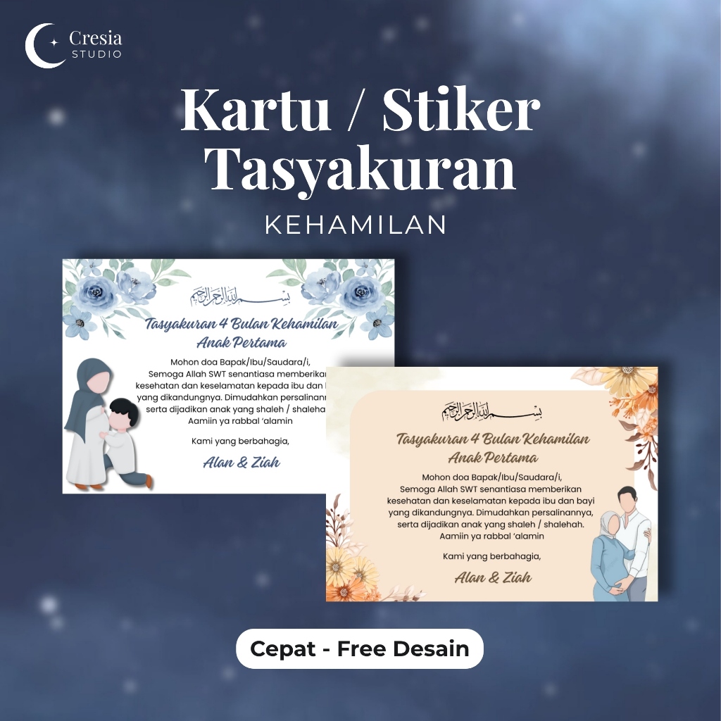 Kartu & Stiker Tasyakuran Kehamilan 4 Bulanan 7 Bulanan | Aqiqah | Syukuran | Free Custom