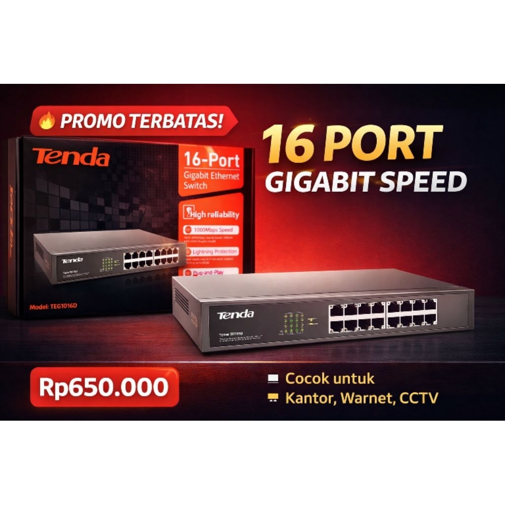 SWITCH HUB 16 PORT MEREK TENDA
