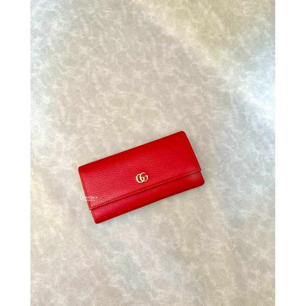 Preloved gucci long wallet leather red ghw authentic dompet kulit asli