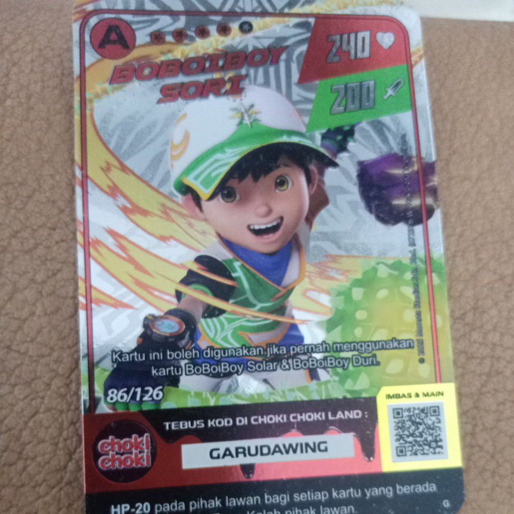 kartu boboiboy Sori edisi langka season 2 fase 2