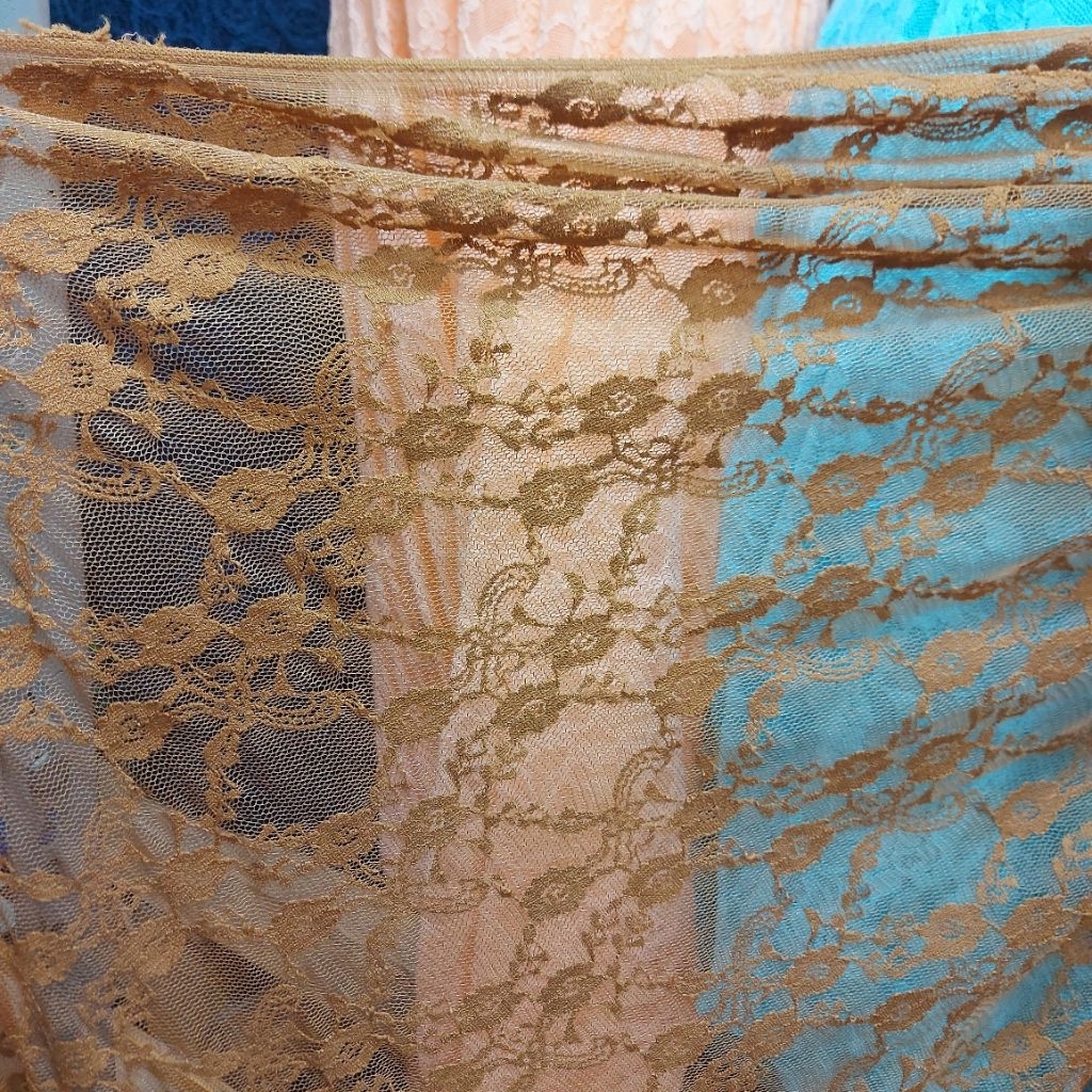 kain brokat premium  - kain brokat motif bunga  - kain brokat meteran ( Browns Gold) 1E