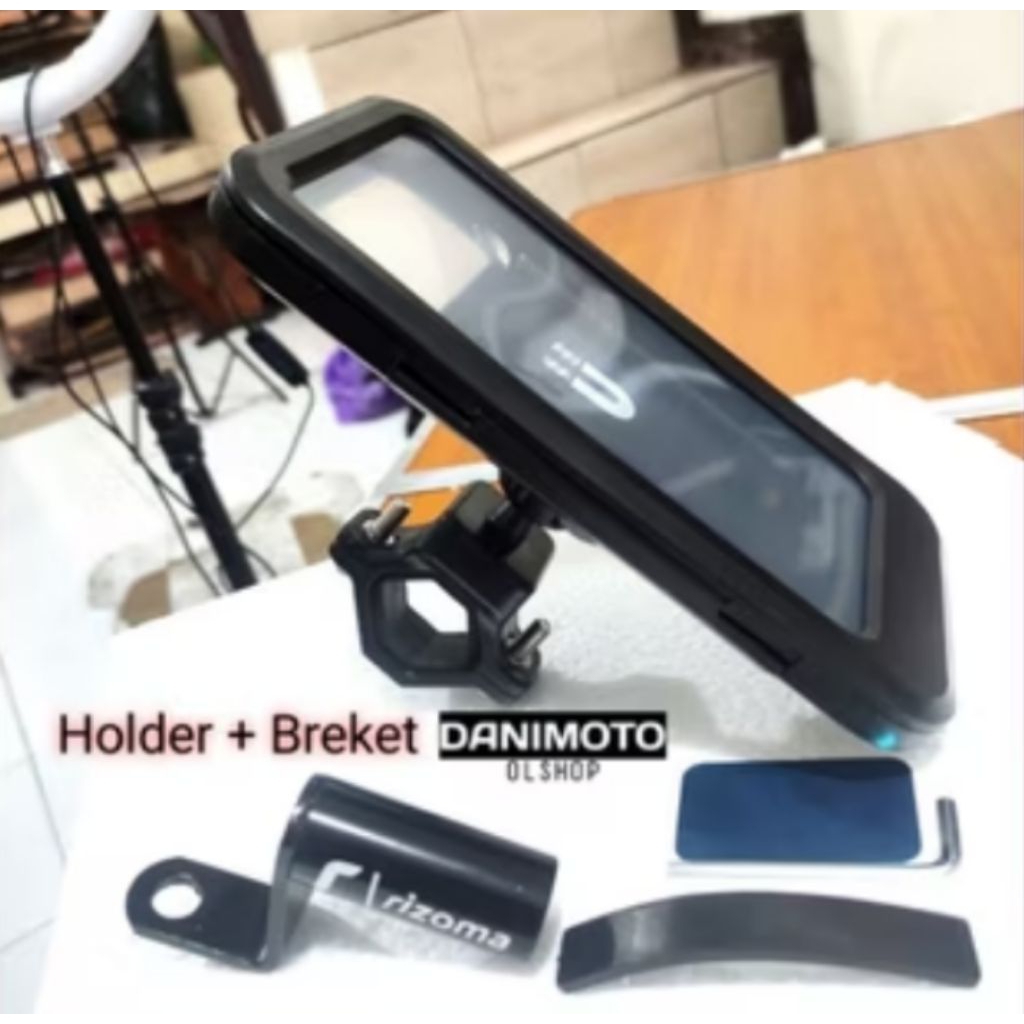 Holder HP Waterproof plus bracket Anti Air Hujan Universal Bahan ABS Spion Stang Motor New Nmax Vari