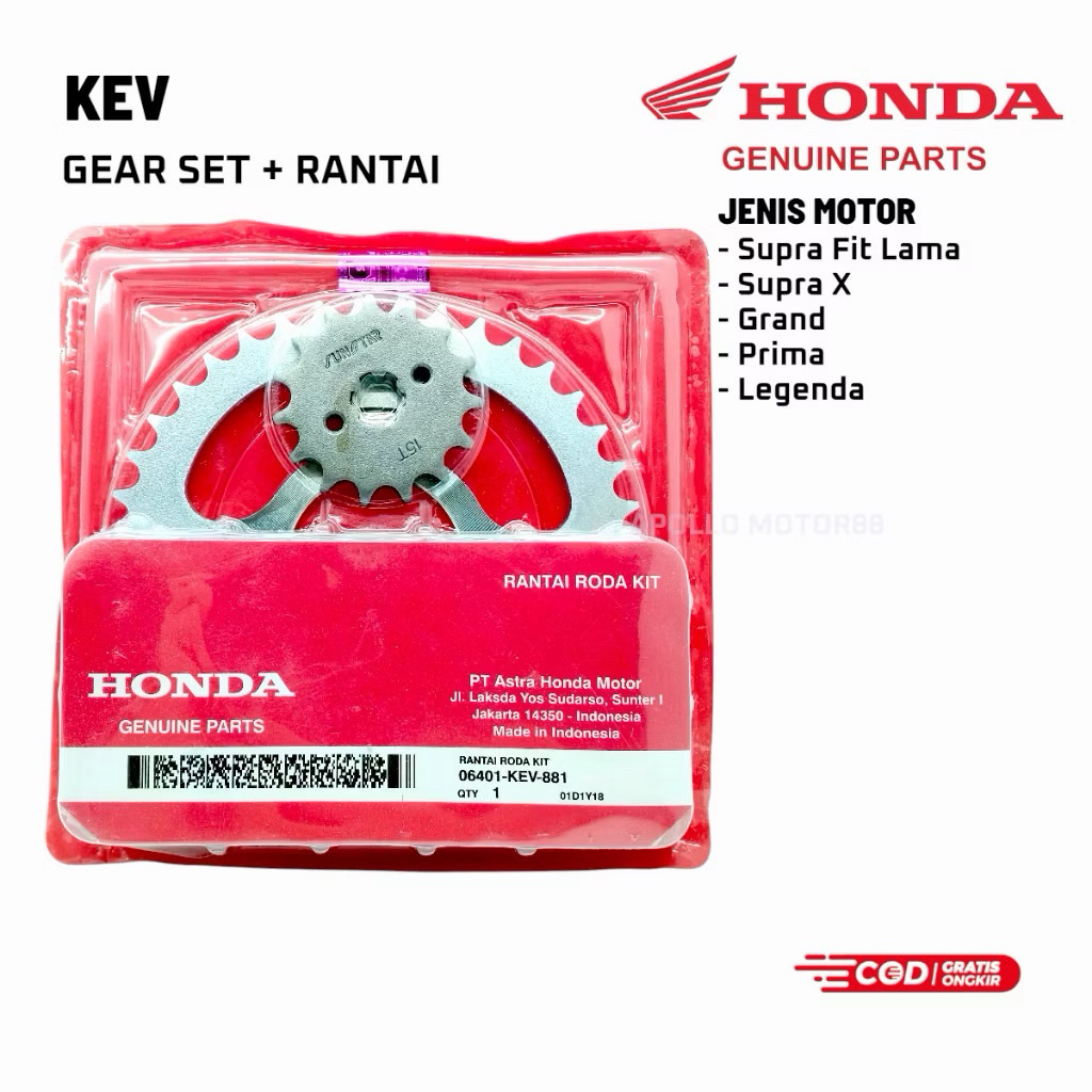 GEAR SET RANTAI ORIGINAL HONDA KEV SUPRA FIT LAMA, SUPRA X, SUPRA KODE KEV