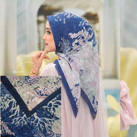Hijab Segiempat Little Mermaid Button Series Dengan Pin Logo B Jilbab Tegak Tidak Licin