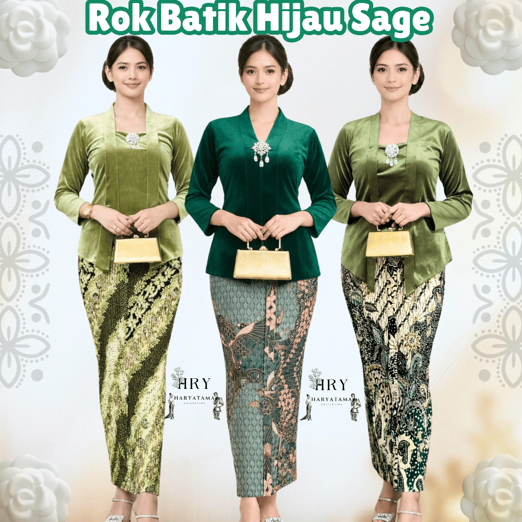Rok Span Plisket Wiru Motif Hijau Sage Emerald Bawahan Wanita Rok Kebaya Graduation Panjang Fit to B