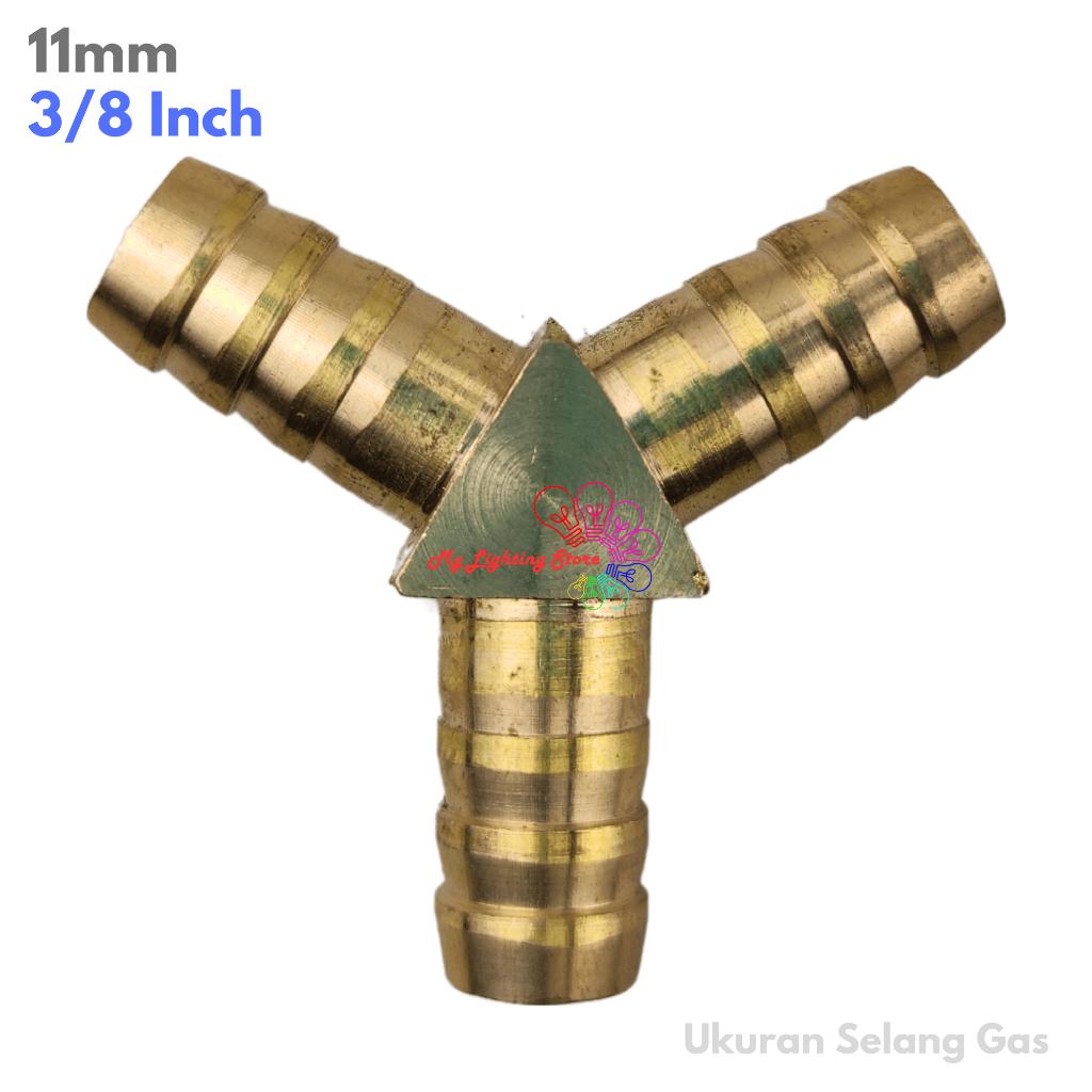 Konektor Sambungan Kuningan Nepel Selang Regulator Gas LPG Cabang Y T 3 Ukuran Size 3/8 Inch Brass H