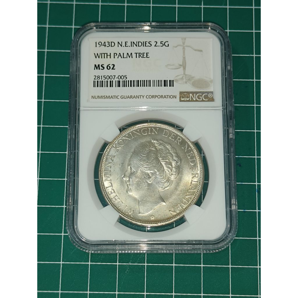 NGC KOIN WILHELMINA 2,5 GULDEN 1943D NGC MS 62 2815007005