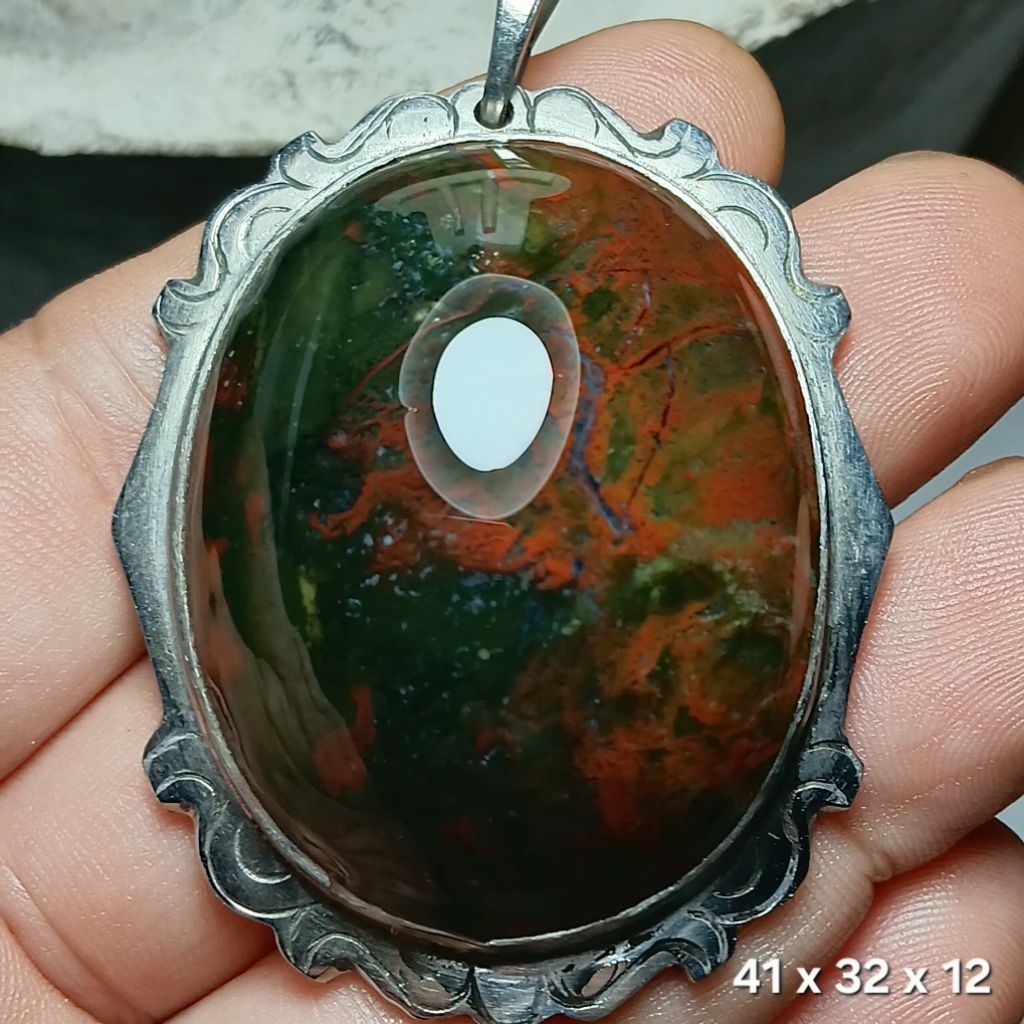 LIONTIN AKIK PANCAWARNA BLOOD STONE RING MONEL