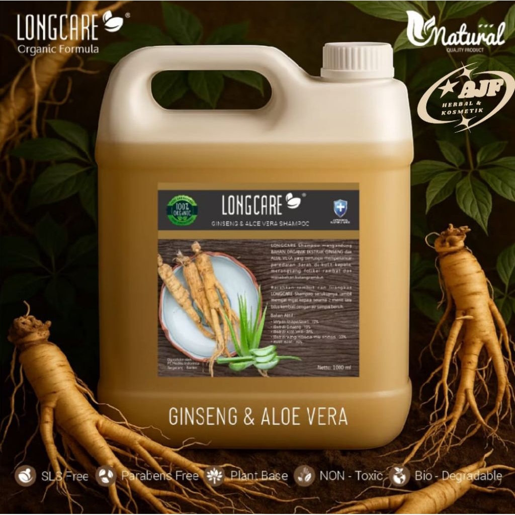 LONGCARE Shampoo Ginseng Aloe Vera mencegah rambut rontok dan menguatkan akar rambuit jrg 1000 ml