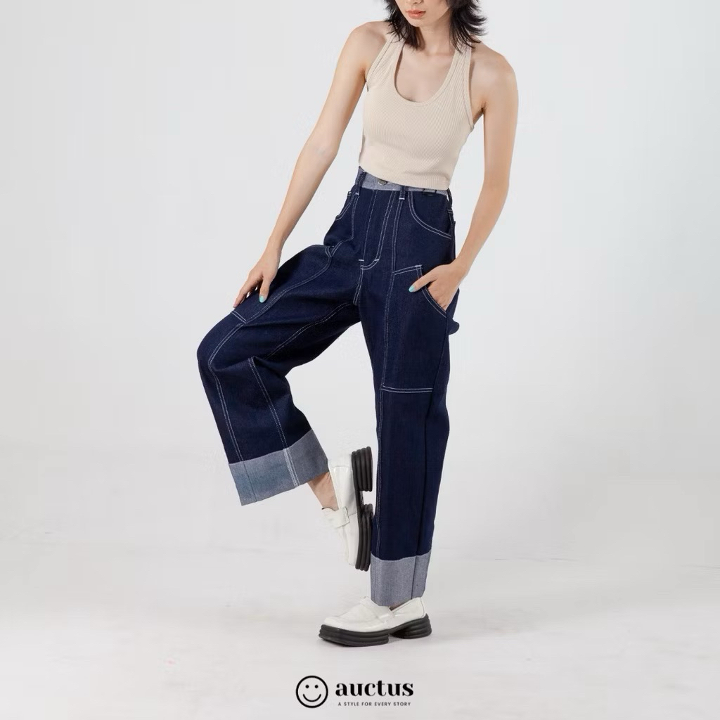 PRELOVED Auctus Itzy Dark Blue Denim High Waist Trouser Pants Celana Panjang Wanita
