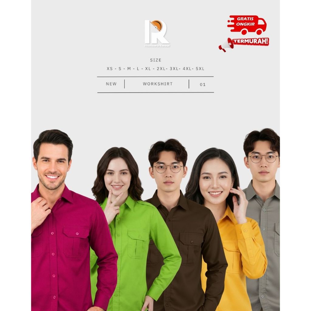 BAJU PDL/ PDH POLOS Pria Wanita Warna Coklat Tua, Kuning Terang, Abu Stone/ Polri,  Hijau Pupus, Red