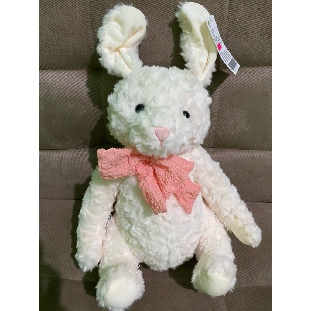 Boneka jumbo Kelinci Putih dengan Pita Merah Muda Lembut dan Nyaman untuk kado hadiah doi