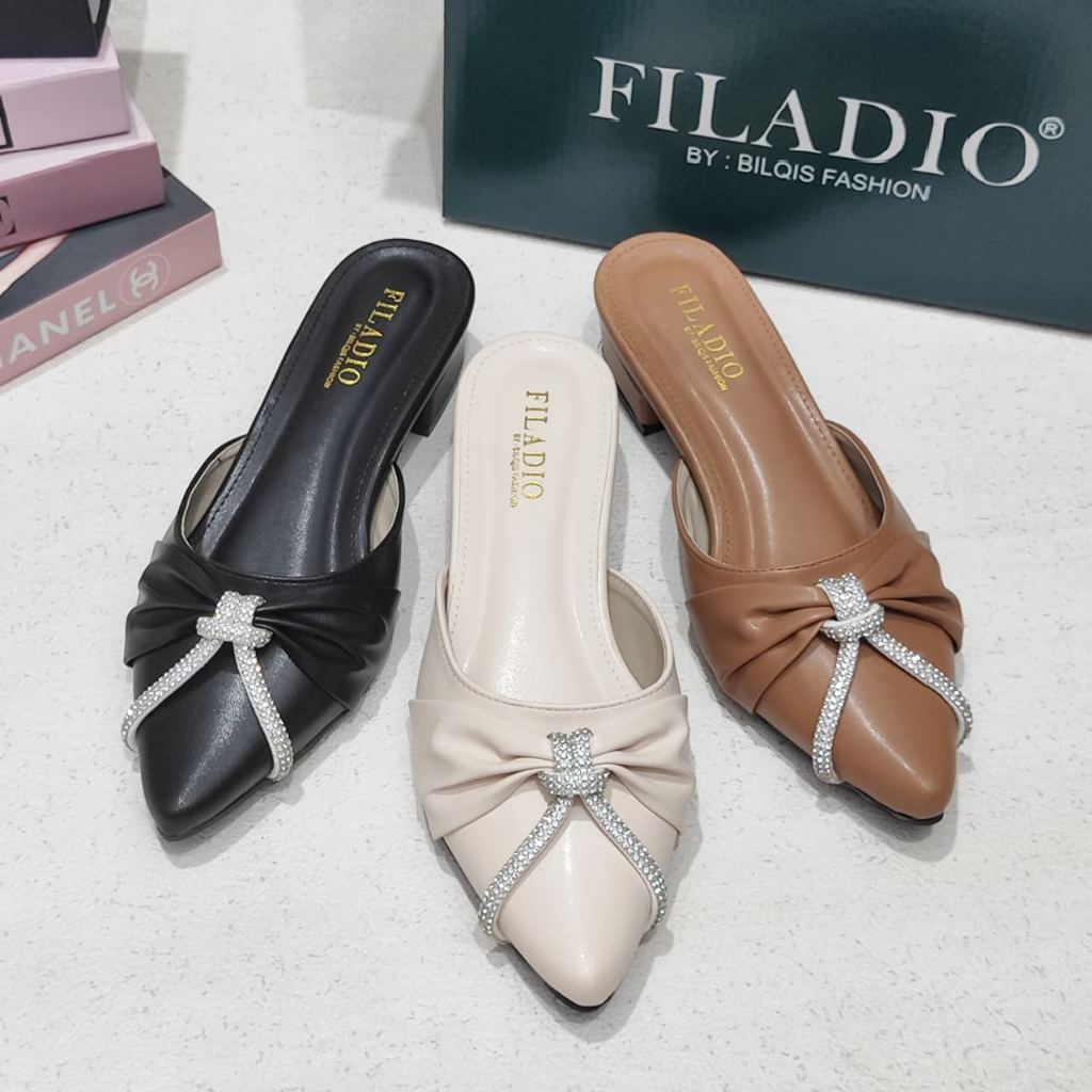 SANDAL WANITA HAK 3 CM BUSTONG ANTI SLIP, NYAMAN DIPAKAI FILADIO (PERMATA DEPAN)
