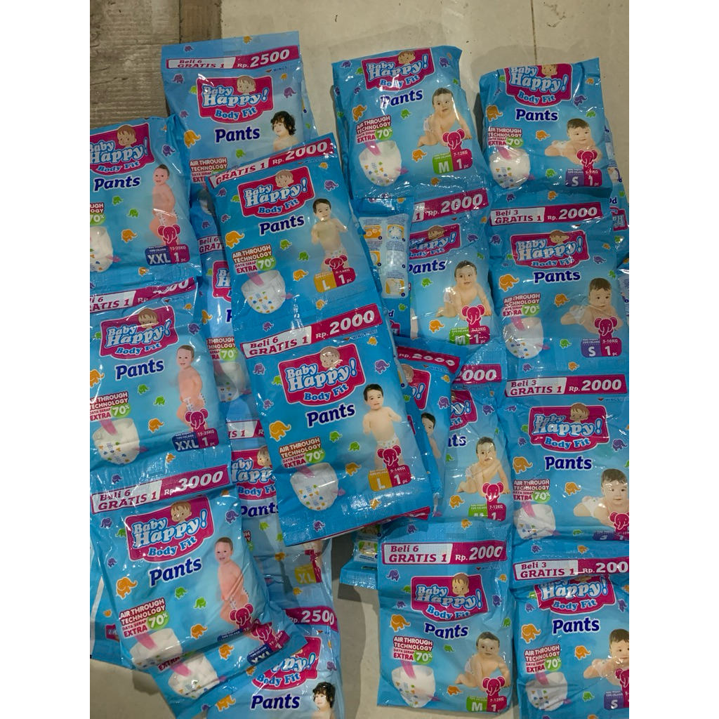 Popok Celana Baby Happy Rencengan 6+1 Sachet S/M/L/XL/XL
