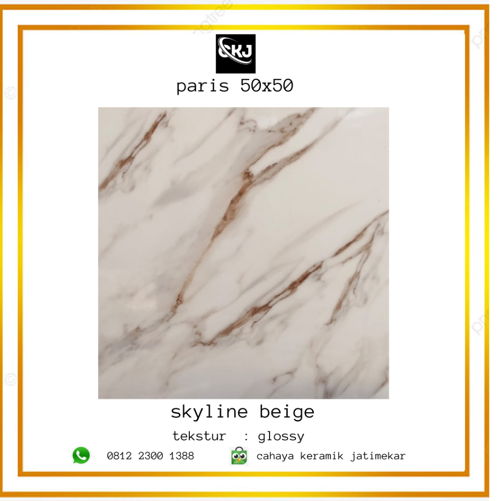 KERAMIK LANTAI PARIS 50X50 SKYLINE BEIGE MOTIF AWAN / MOTIF MARMER SERAT BEIGE TEKSTUR GLOSSY