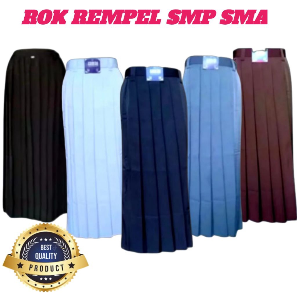 Rok SMP SMA panjang rok rempel seragam sekolah panjang putih /hitam / Biru /cokelat bahan Drill teba