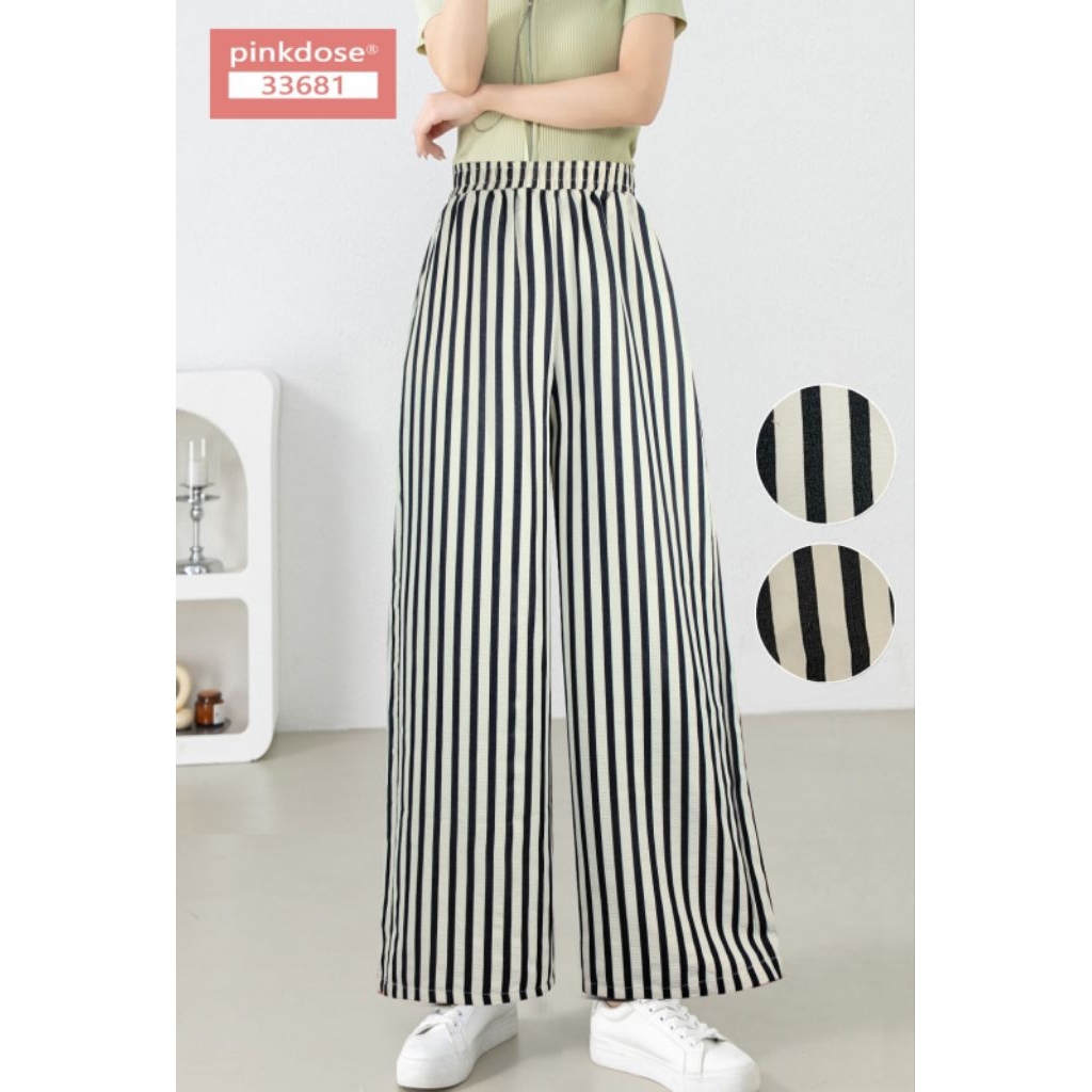 Celana Kulot Pinkdose Pinggang Full Karet Motif Stripe Original Pinkdose
