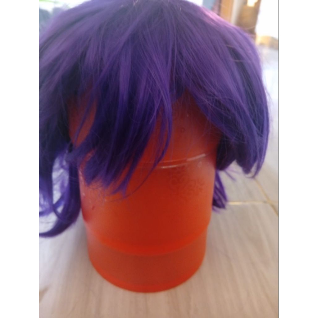 WIG RAMBUT PALSU COSPLAY PENDEK LURUS PRIA WANITA WARNA UNGU PRELOVED LIKE NEW (READ DESC)