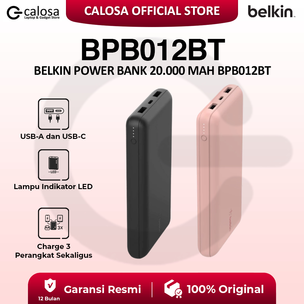 Belkin Powerbank 20.000 mAh BoostCharge BPB012bt BPB012BTBK BPB012BTRG Black dan Rose Gold