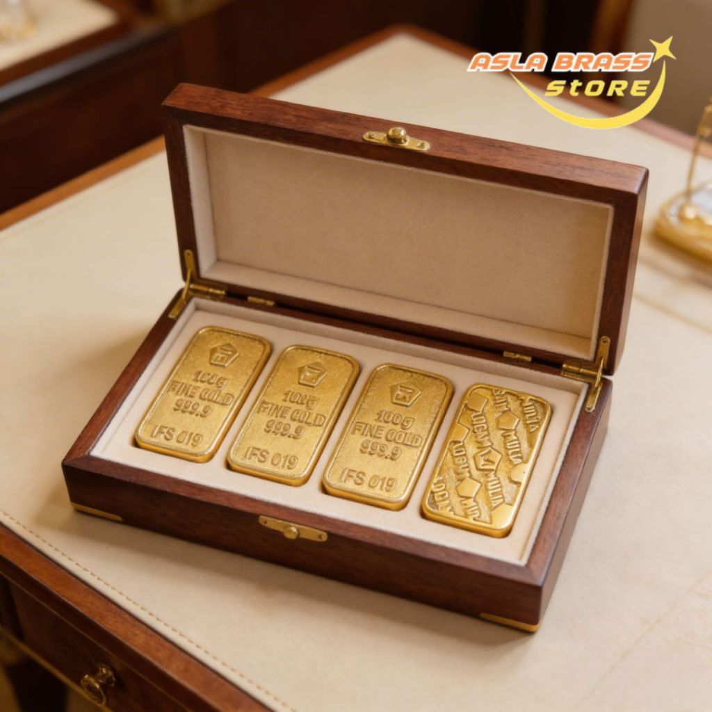 Miniatur Emas Batangan 100 Gram Bahan Kuningan Diecast Fine Gold 999.9 Replika Emas 1 Pcs Solid