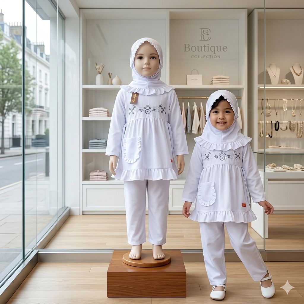 setelan anak perempuan putih > baju muslim anak perempuan putih
