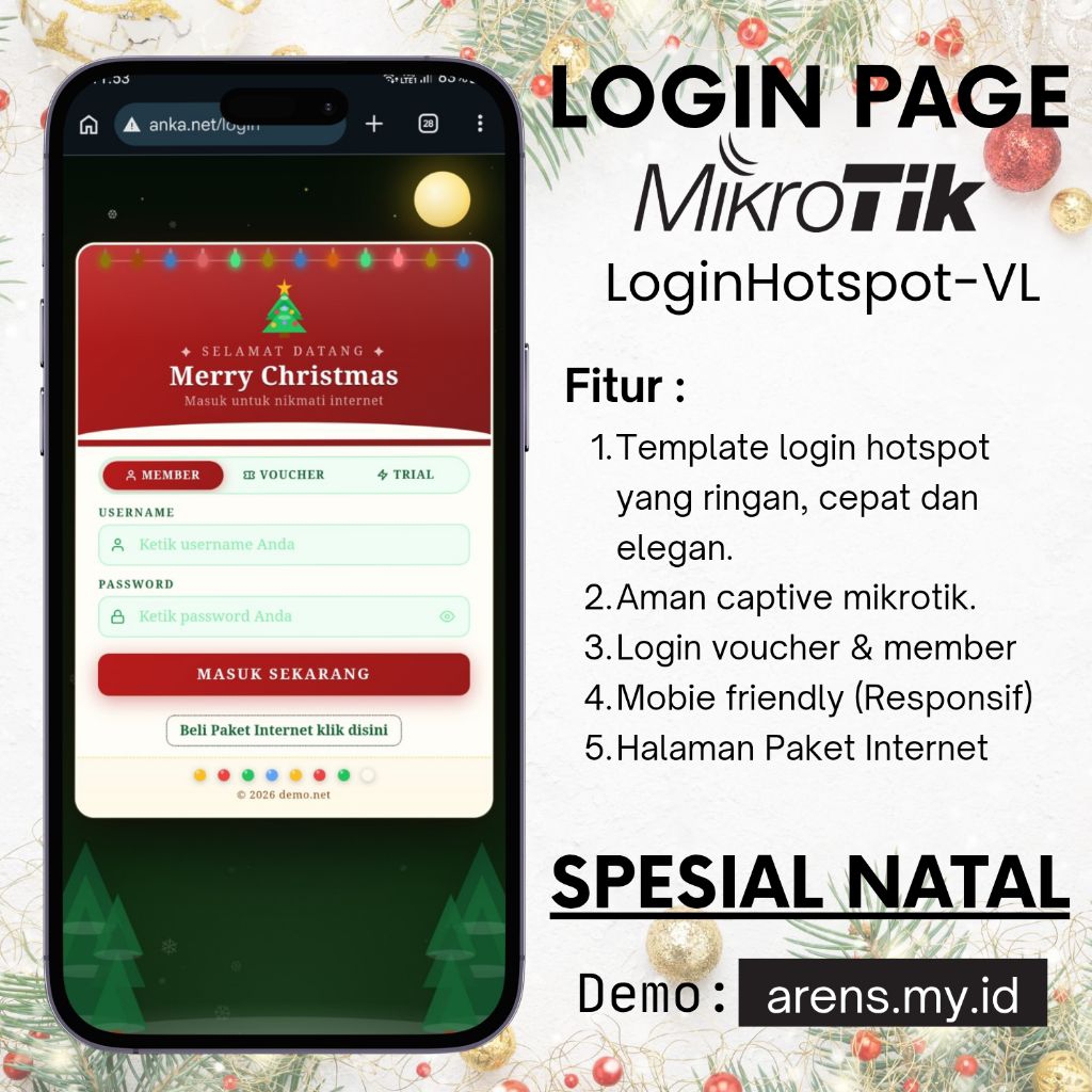 Template Login Page Mikrotik Premium Natal Christmas Responsive Ringan | Website Login Hotspot-VL