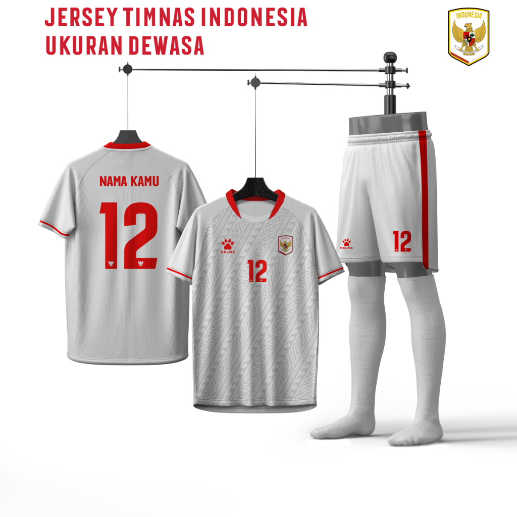 Jersey Timnas Dewasa Free Custom Sablon NAMA + NOMER PUNGGUNG, STELAN Baju Bola Timnas indonesia